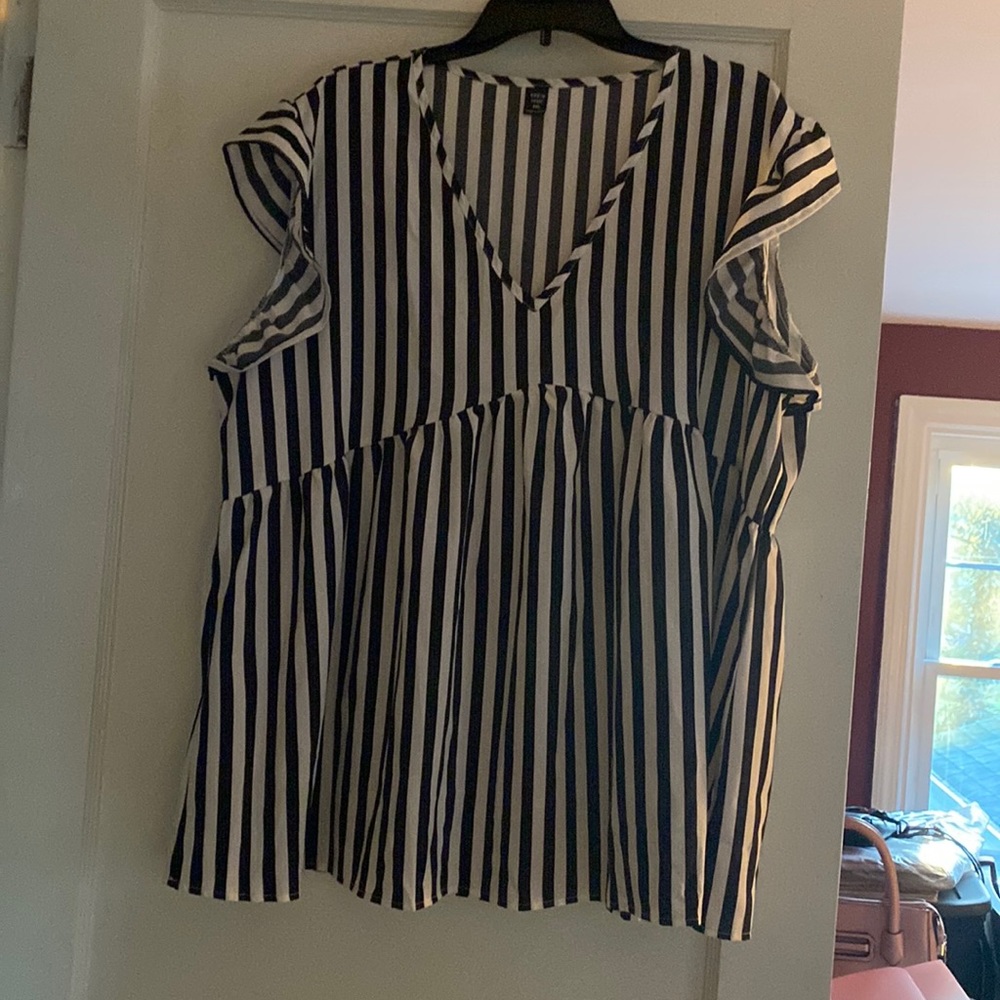 Stripes short sleeve blouse